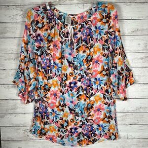 ANNE COLE Flounce Tunic Swimsuit Cover-up Rayon Tropical Floral XS/S NWT